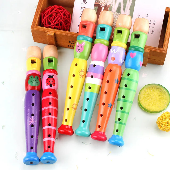 1Pc Wooden Cartoon Flute - 6-Hole Musical Toy for Kids