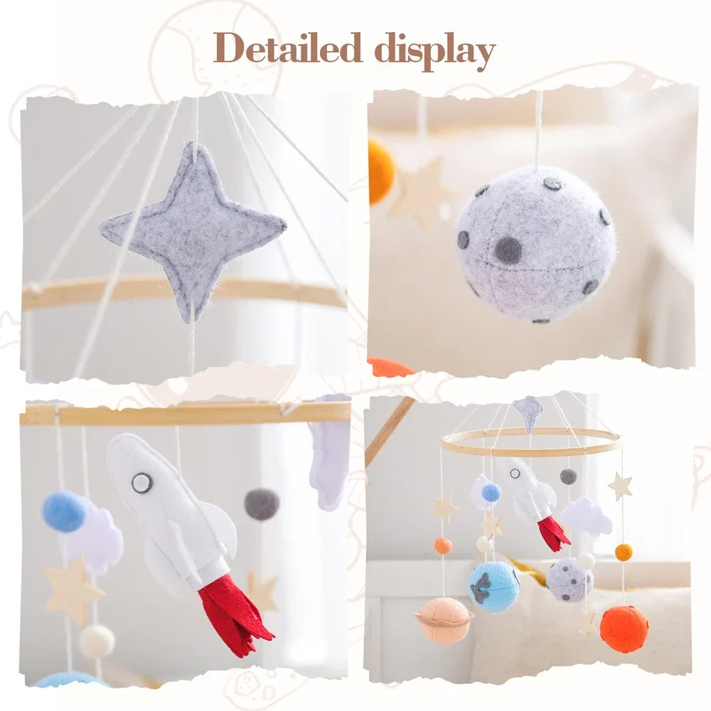 Wooden Rocket Crib Mobile Newborn Sensory Toys Soothing