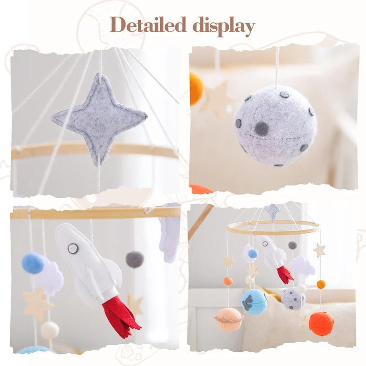 Wooden Rocket Crib Mobile Newborn Sensory Toys Soothing