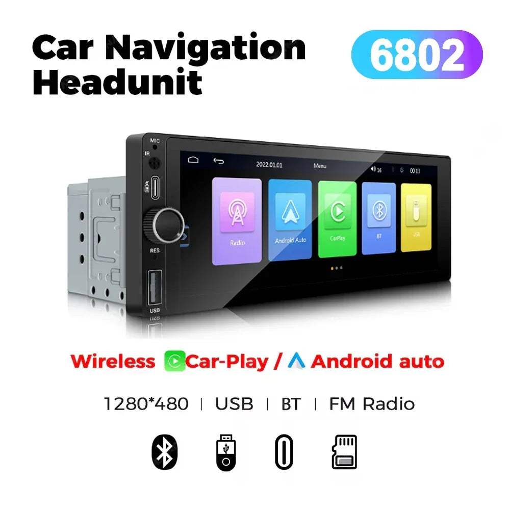 Car Stereo 6.86 Inch Touchscreen Universal MP5 Head Unit Fall 2025 Wireless CarPlay Android Auto