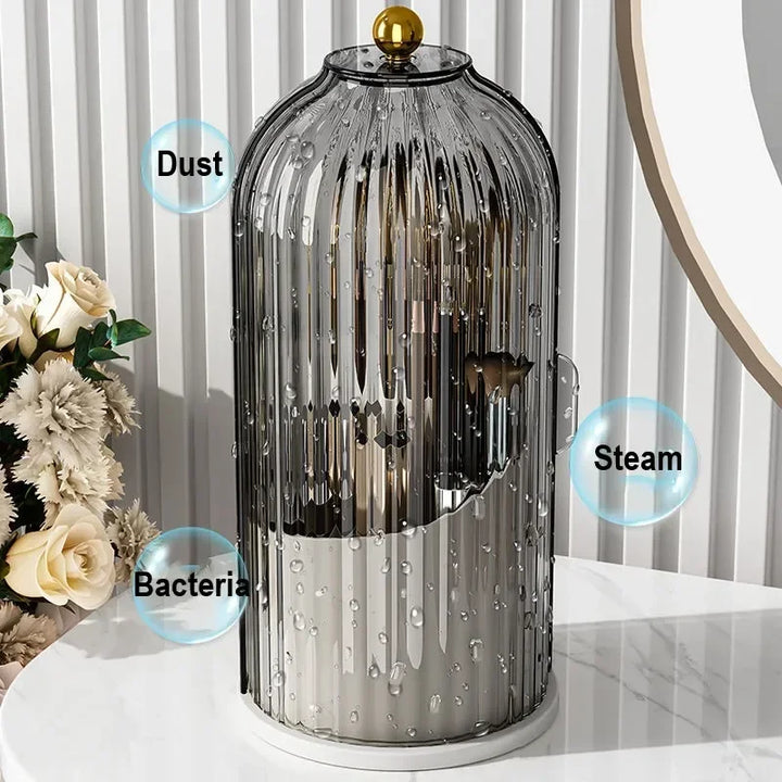 Rotatable Cosmetic Organiser - Transparent Dustproof Makeup Holder for Brushes &amp; Lipsticks