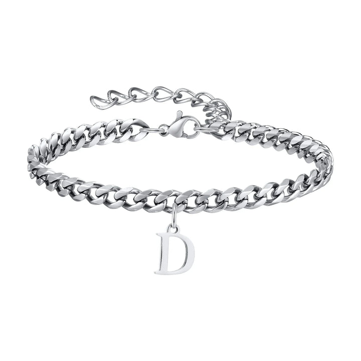 Initials Cuban Link Bracelet Stainless Steel Adjustable