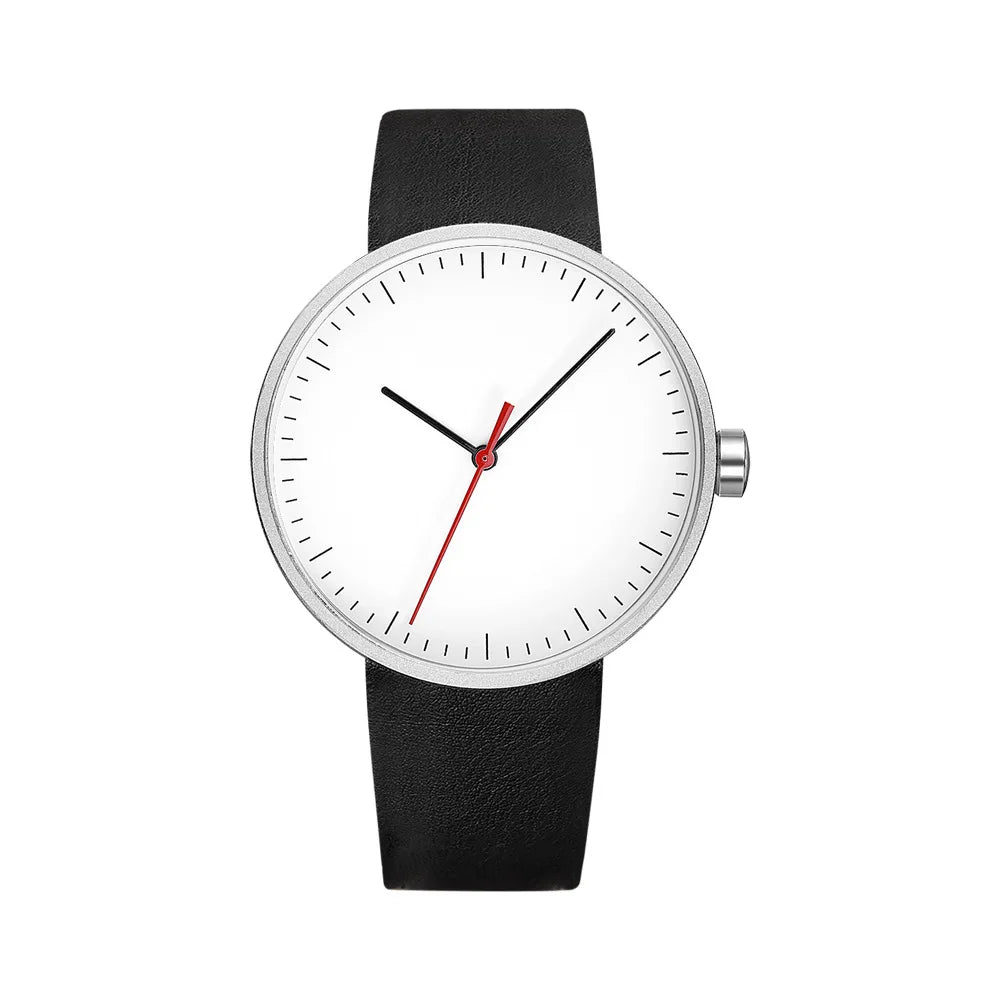 Classic unisex quartz wristwatch – leather strap, round dial, minimalist everyday timepiece