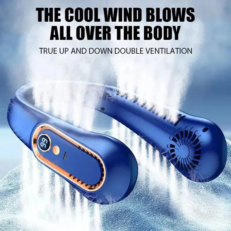 Neck Bladeless Fan Mini - Portable USB Charging Silent Fan for Sports and Office with Digital Display and 5 Speed Options