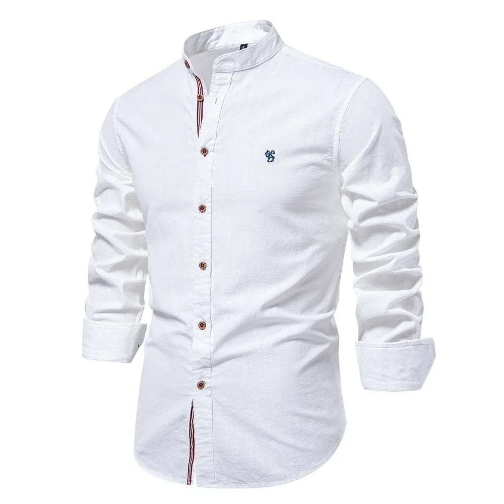 Cotton Long Sleeve Shirt for Men - Solid Color Casual Wear, High Quality