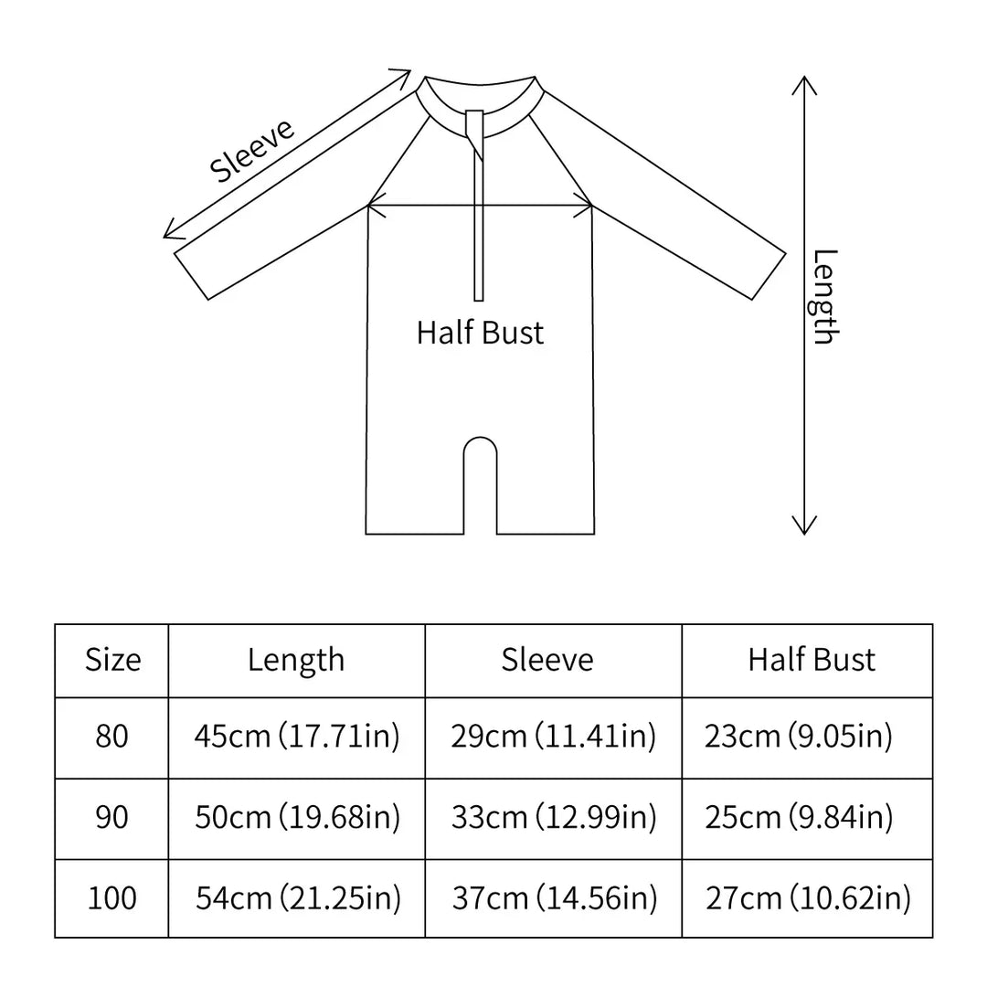 Soft Unisex Baby One-Piece Swimsuit - Zip-Front, Long-Sleeve, Print Pattern, Polyester, Summer Beachwear