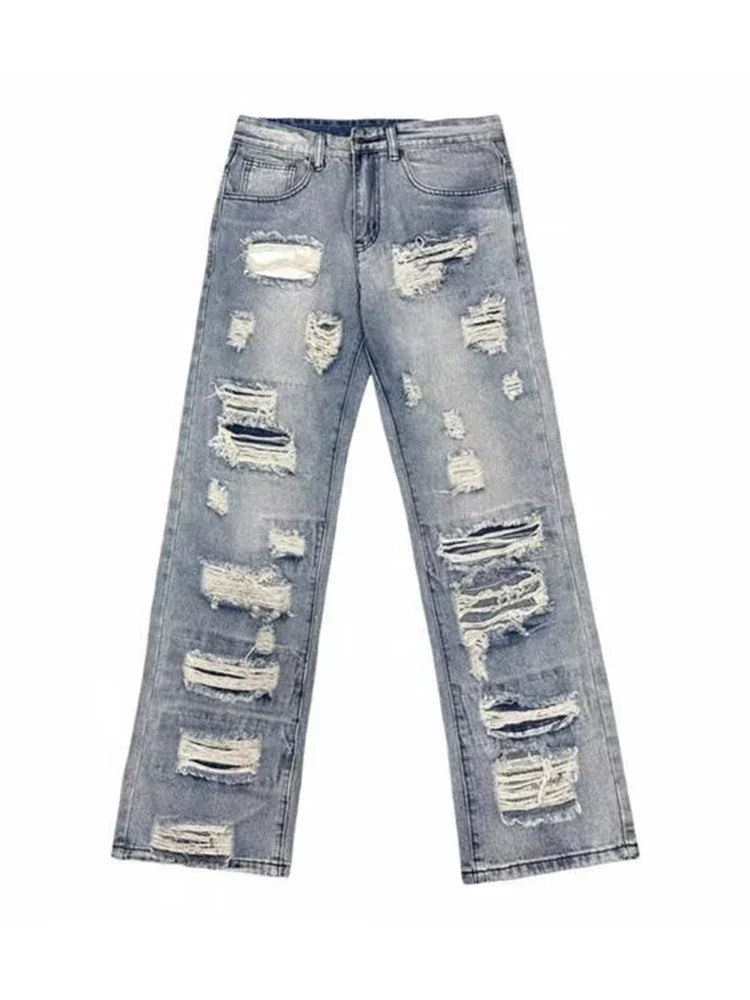 Oversized Relaxed Mens Jeans - Ripped Straight Leg Denim