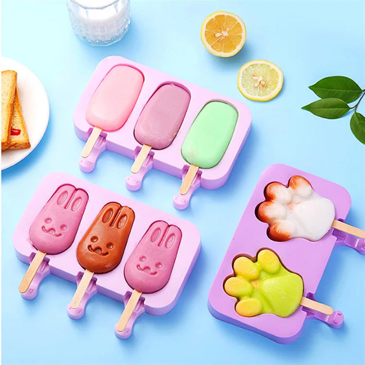 Silicone Ice Cream Mold Set with Lids, Fun Shapes Ice Pop Maker for Homemade Treats, Easy Release and Dishwasher Safe