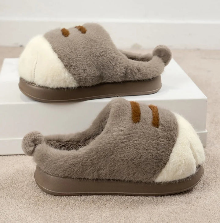 Warm cozy unisex slippers - cat-paw plush design, plush faux fur, indoor winter wear