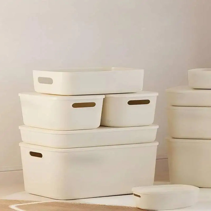 Beige PP Ins Style Storage Box with Lid - Home Organizers for Dustproof Clothing &amp; Toys