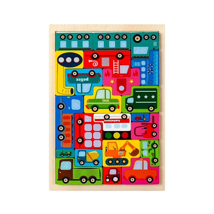 Montessori Animal Characters Wooden Transportation Puzzle Toy