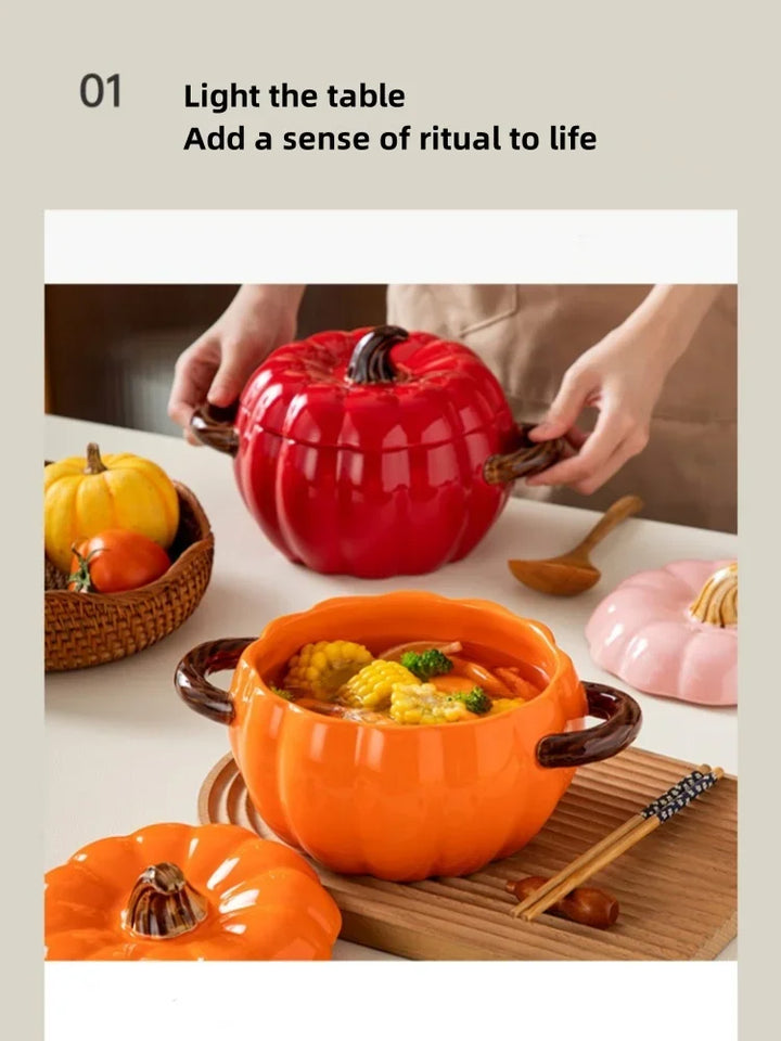 Pumpkin Soup Pot 1.4L Ceramic Bowl With Lid Halloween