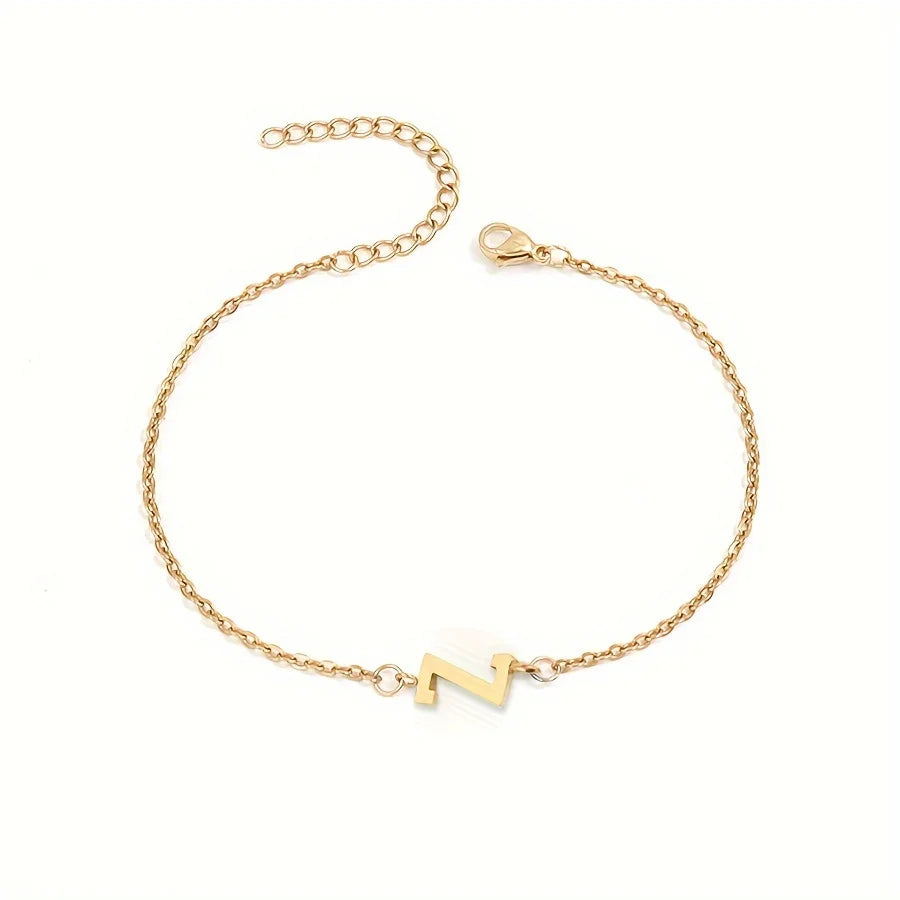 Initial Letter Bead Bracelet Thin Chain Minimalist Elegant