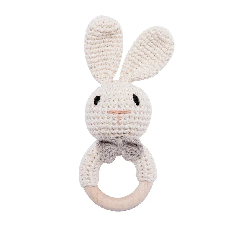 Wooden Crochet Animal Teether Rattle Newborn Sensory Toys