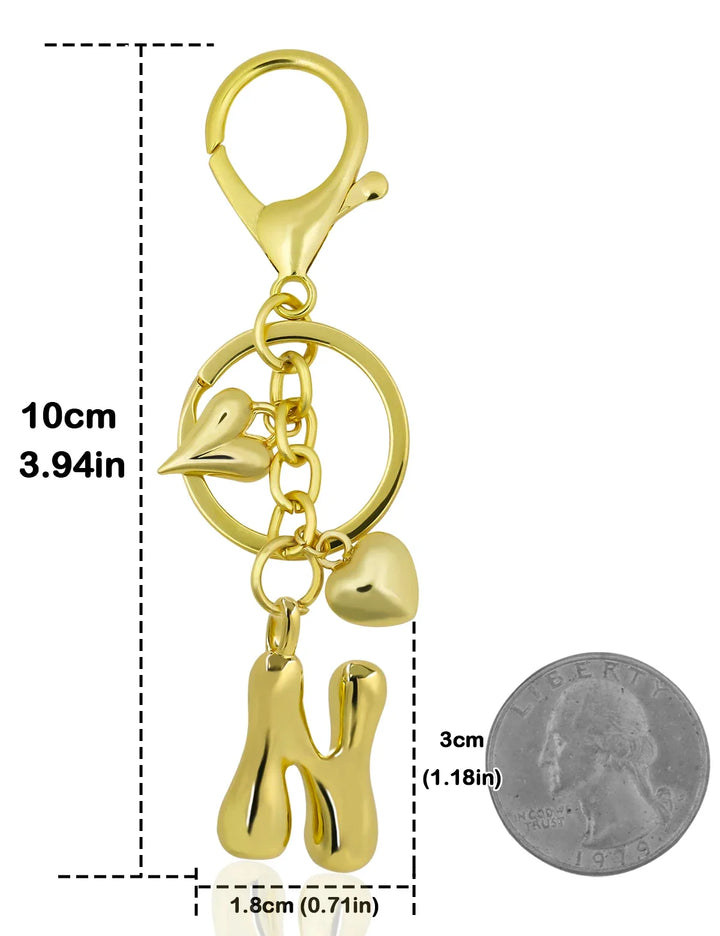 Personalized Keychain Gold Bubble Letter Bag Charm Gift