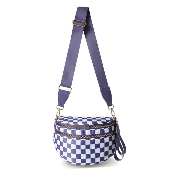 Versatile unisex crossbody bum bag – checkered nylon, box shape, travel and daily use