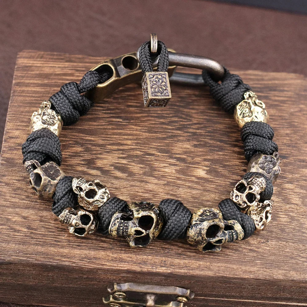 Skull Paracord Bracelet Gothic Wristband Halloween 2026 Gift Idea Adjustable Braided Jewelry