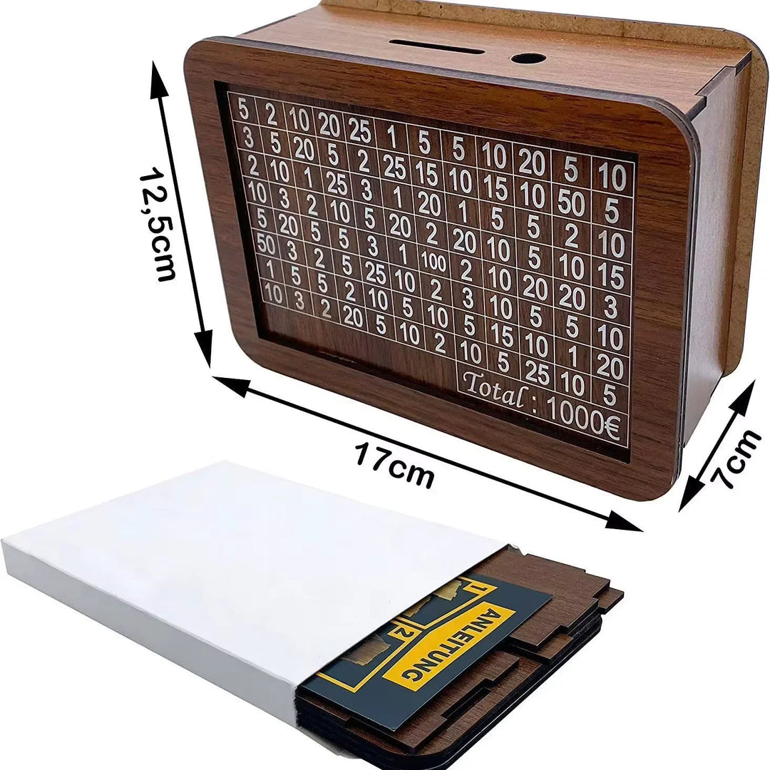 Money Wood Box Piggy Bank with Saving Goal for Kids