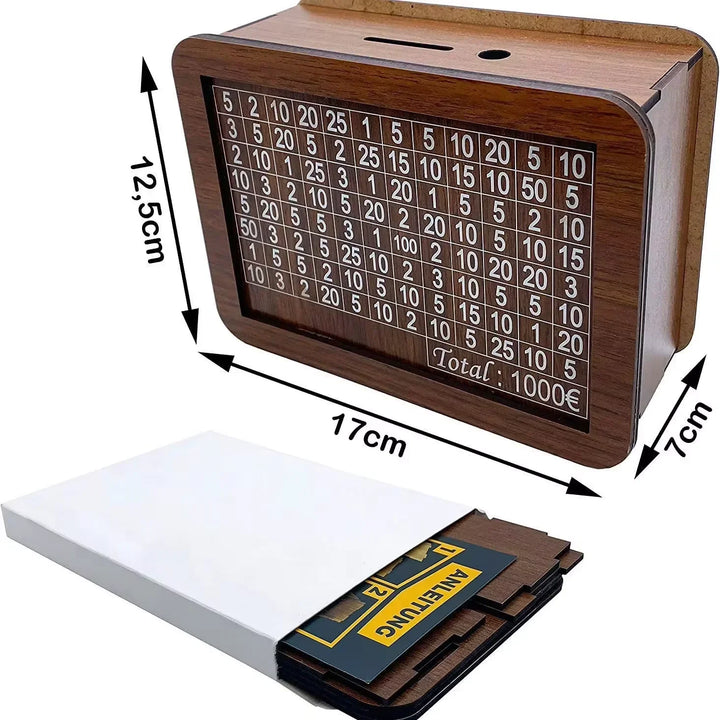 Money Wood Box Piggy Bank with Saving Goal for Kids