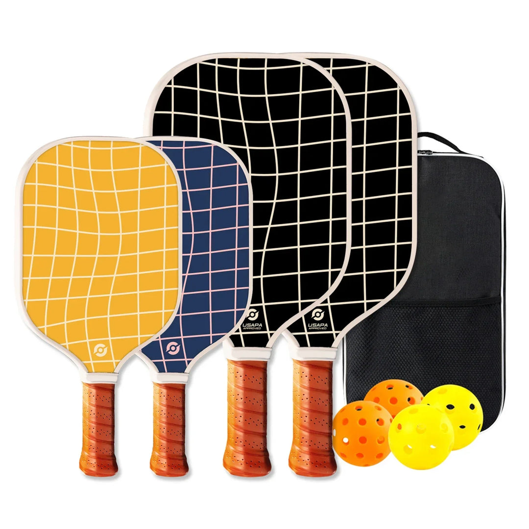 Pickleball Paddle Set for Family, Durable Glass Fiber with 13mm PP Core, Lightweight Outdoor Pickleball Equipment