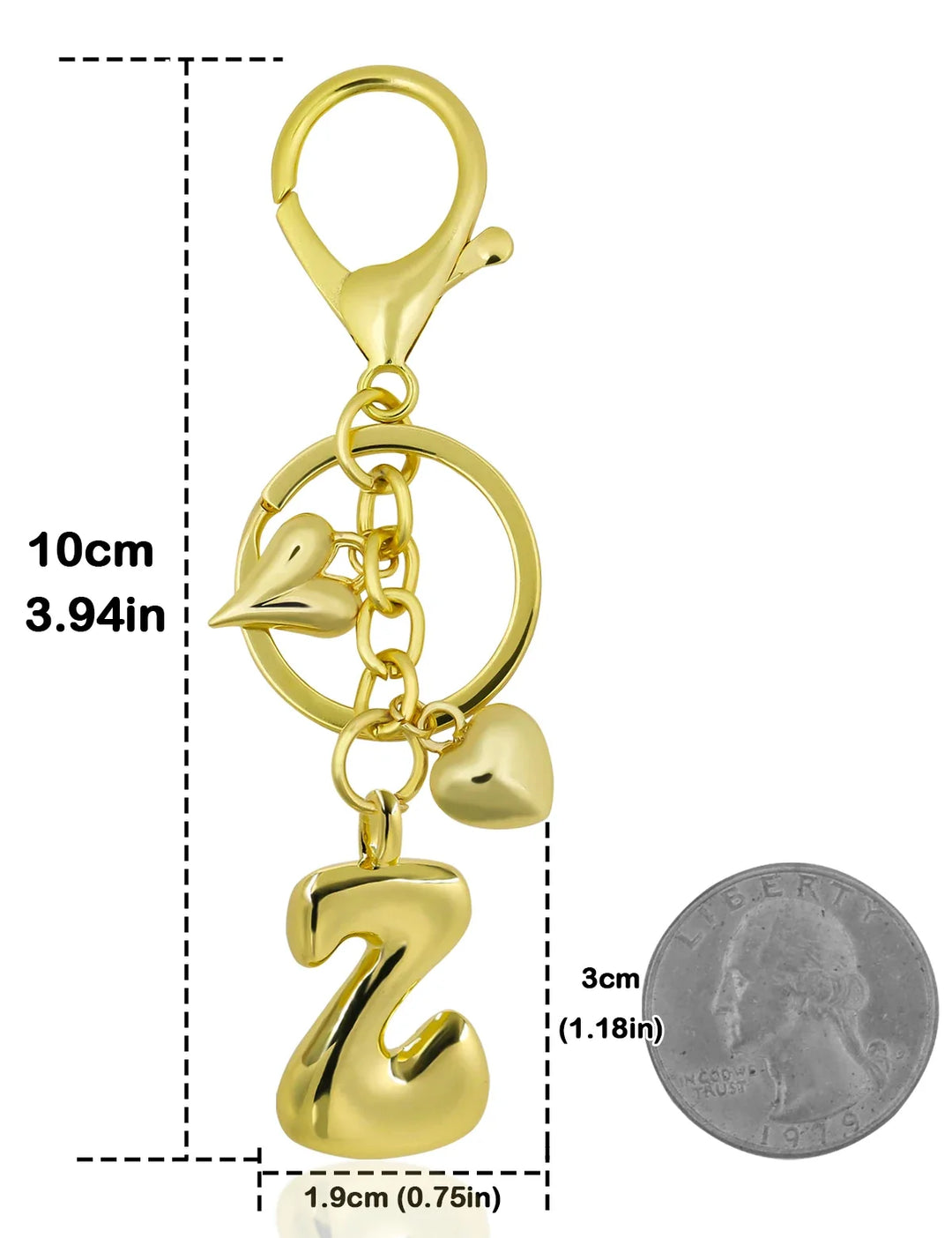 Personalized Keychain Gold Bubble Letter Bag Charm Gift