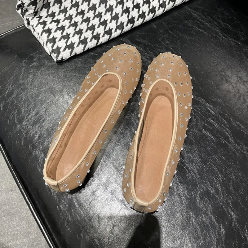 Breathable Women Ballet Flats - Mesh Crystal, Casual Walking