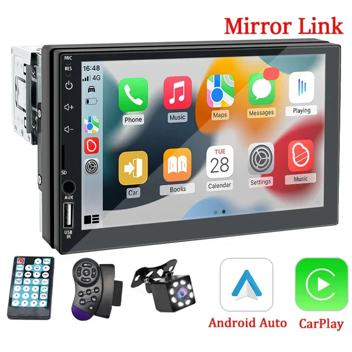 Car Stereo 7-Inch 1 Din CarPlay Android Auto MP5 Head Unit With USB Bluetooth Rear View Camera Fall 2025 Gift