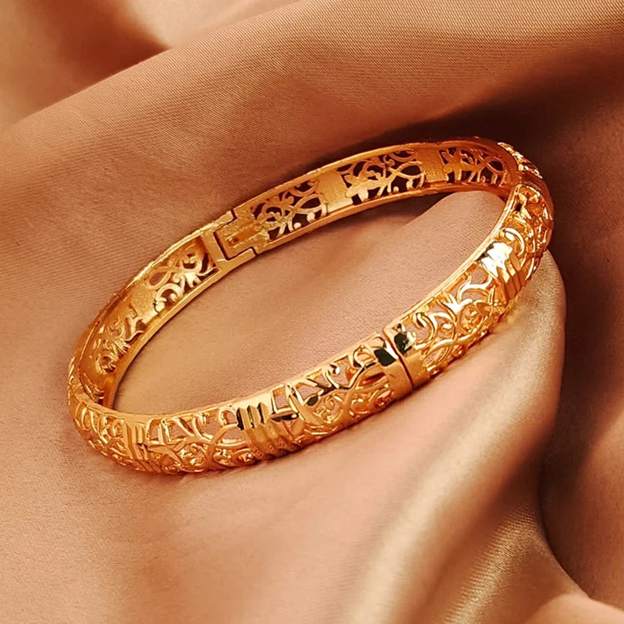 Gold Color Bangle Openwork Wedding Bracelet Dubai Style
