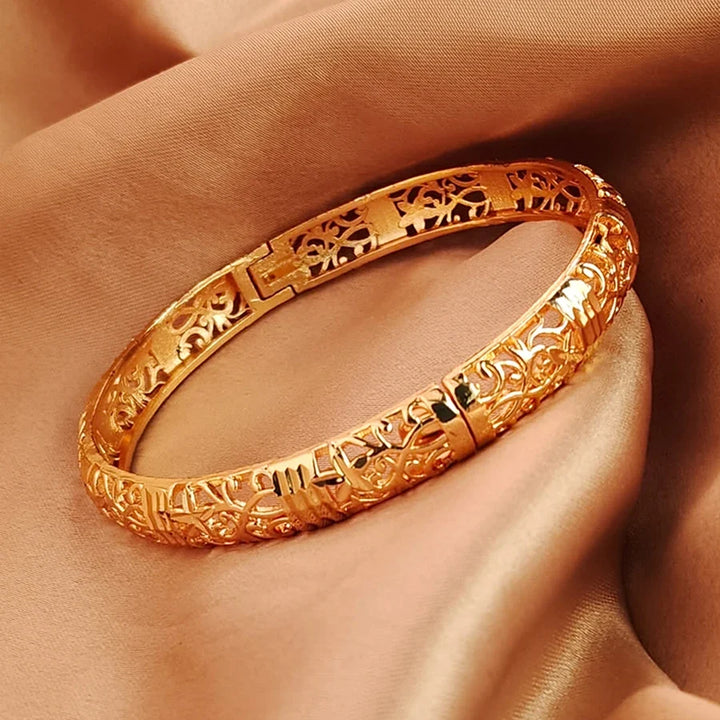Gold Color Bangle Openwork Wedding Bracelet Dubai Style