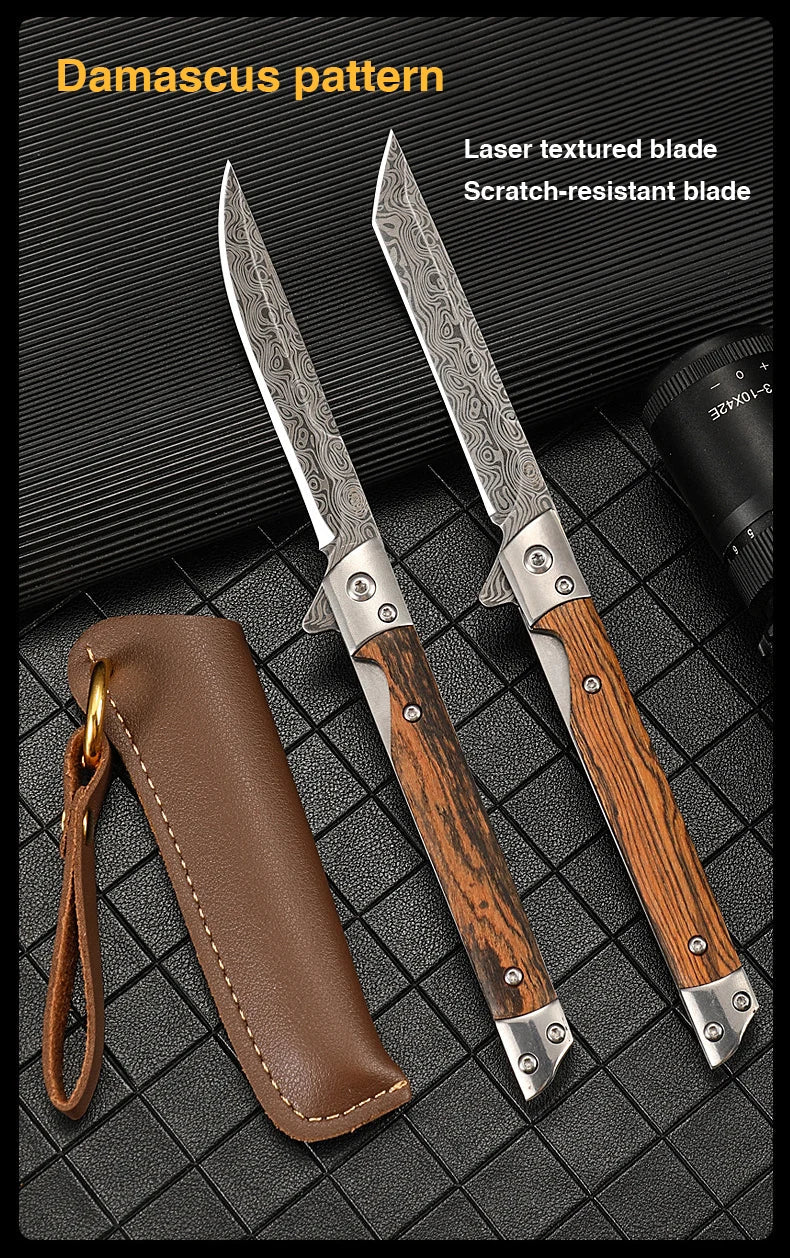 Damascus Pattern Folding Pocket Knife Stainless Steel – Outdoor Camping Multi-Purpose EDC 2026
