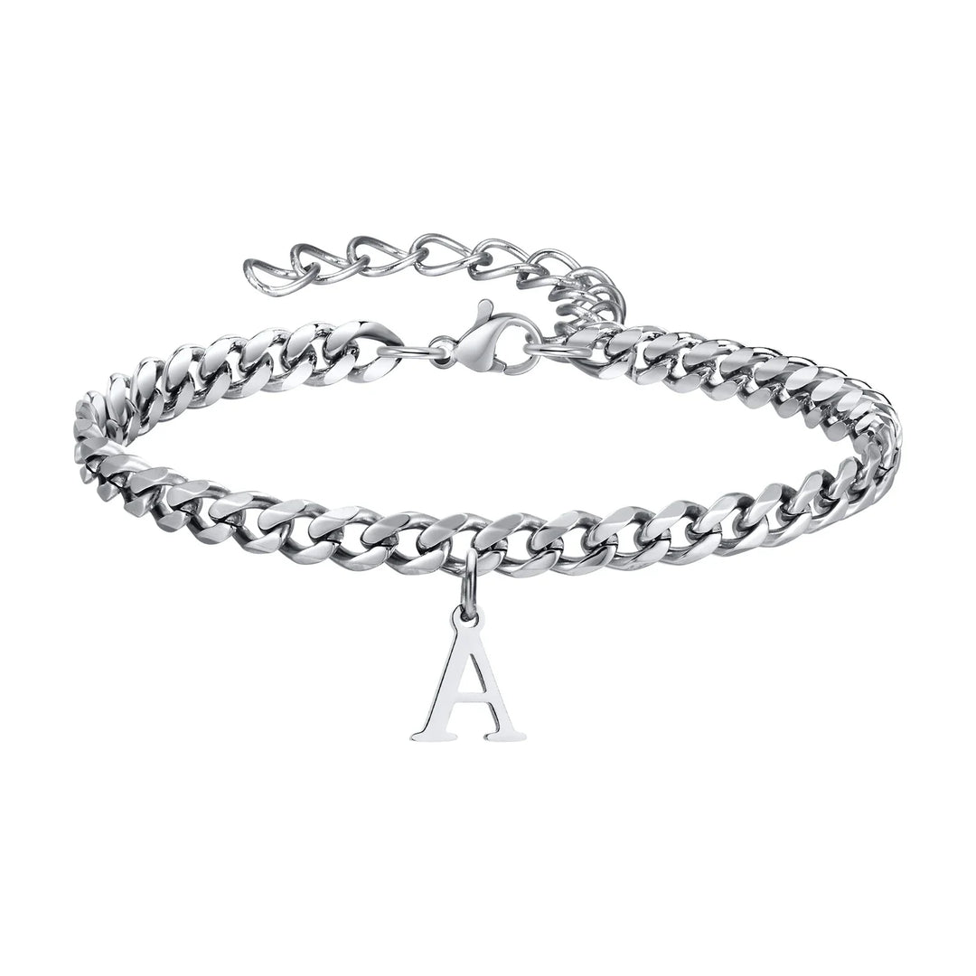 Initials Cuban Link Bracelet Stainless Steel Adjustable