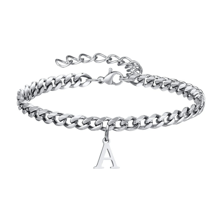 Initials Cuban Link Bracelet Stainless Steel Adjustable