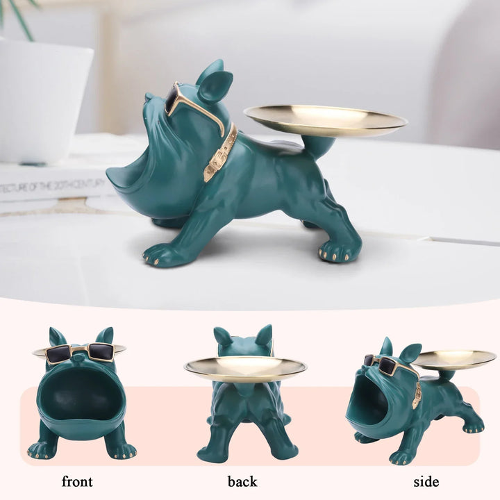 Resin Bulldog Storage Sculpture - Stylish Key Holder &amp; Candy Tray for Home Decor