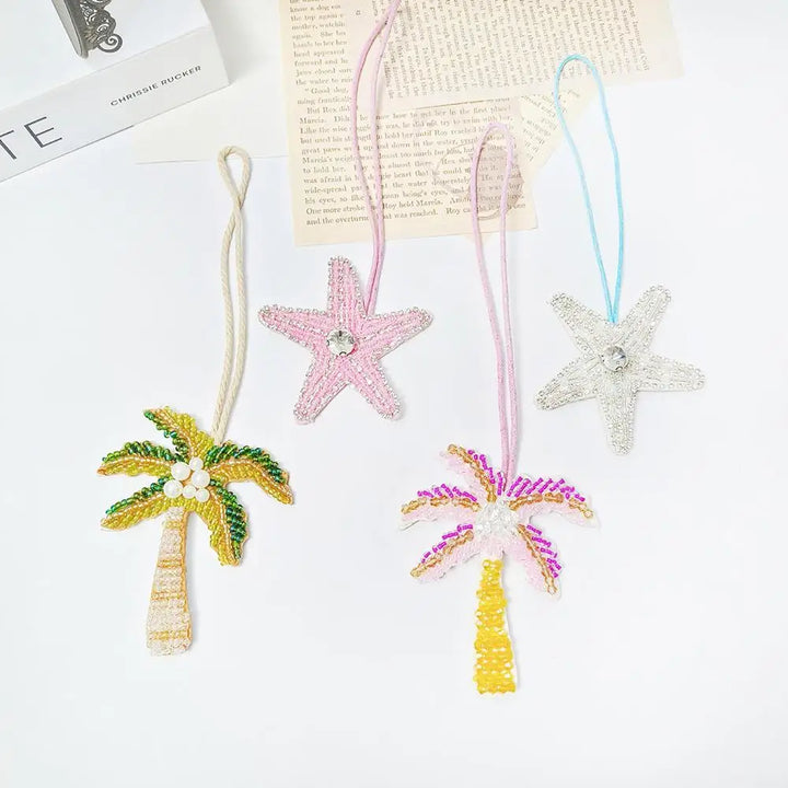Coconut Tree Sequin Patch Keyring Bag Pendant Handmade