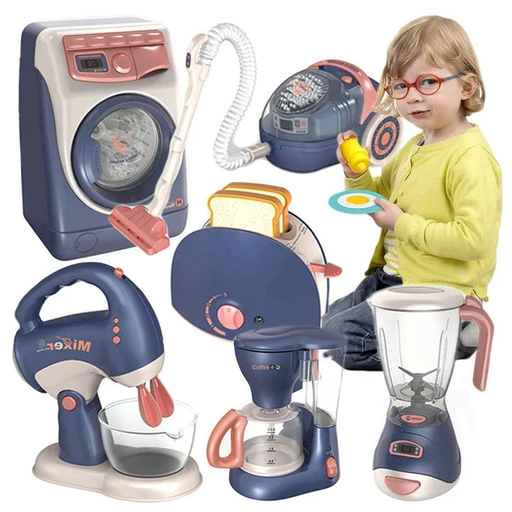 Pretend Kitchen Playset - Electric Vacuum, Juicer, Washing Machine &amp; Water Sweeper Toys for Kids