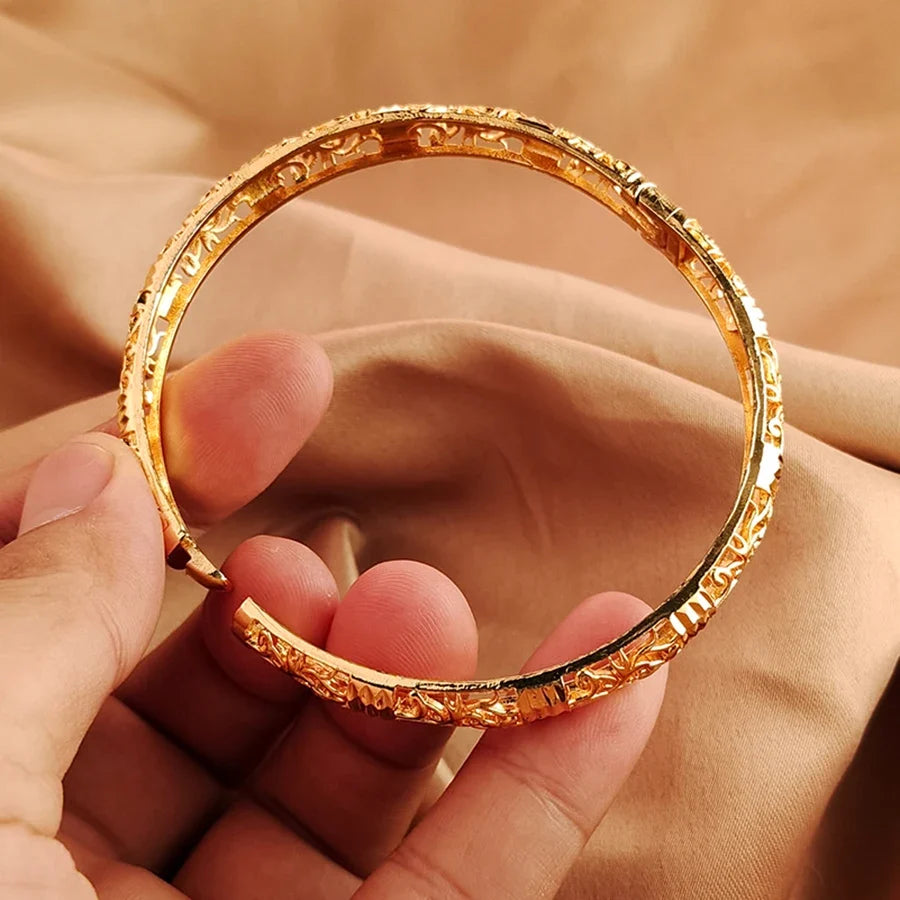 Gold Color Bangle Openwork Wedding Bracelet Dubai Style