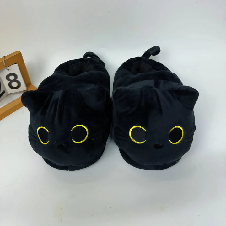 Soft Cozy Unisex Slippers - Siamese Cat Plush Cartoon Design, Canvas, Indoor Use