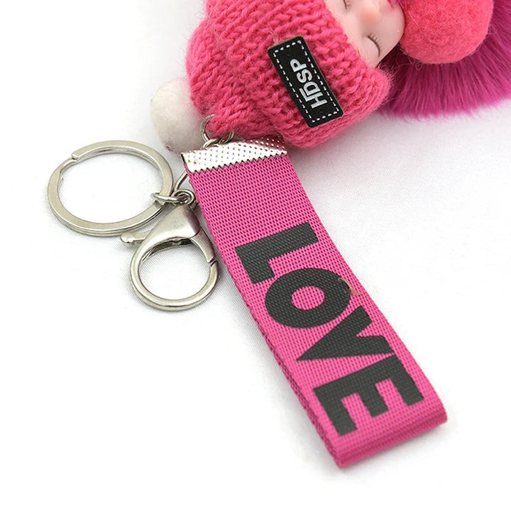 Pompom Sleeping Baby Keychain Plush Bag Charm Cute Gift