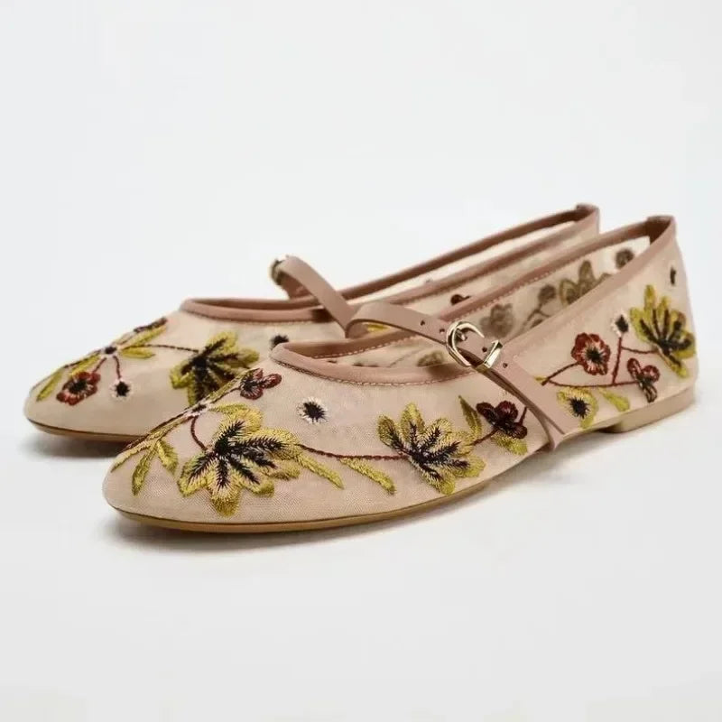 Breathable Womens Ballet Flats - Mary Jane, Mesh, Summer