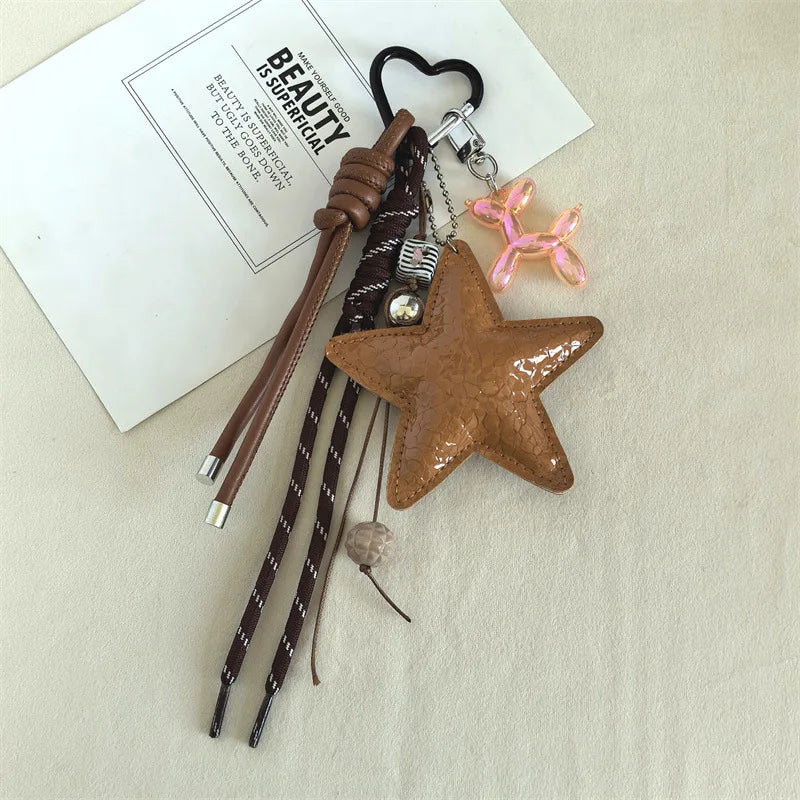 Y2K Leather Star Keychain Dachshund Bag Charm Anti Lost