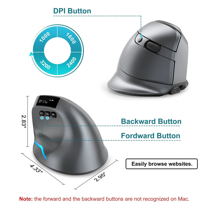Bluetooth Vertical Ergonomic Mouse With OLED Screen