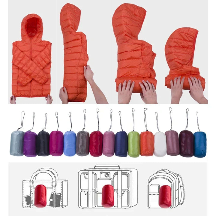 Lightweight Women’s Down Jacket - Hooded, Packable Travel