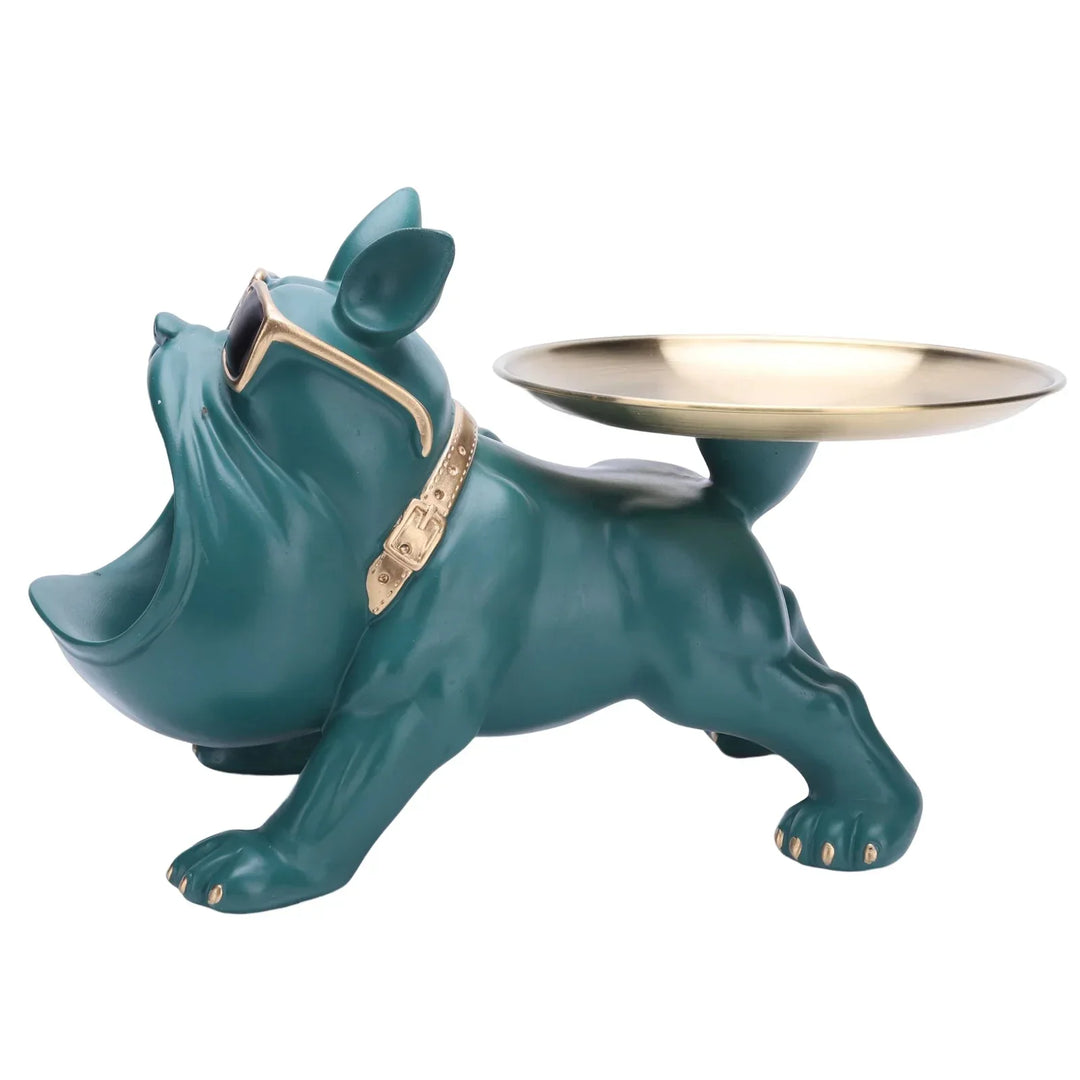 Resin Bulldog Storage Sculpture - Stylish Key Holder &amp; Candy Tray for Home Decor