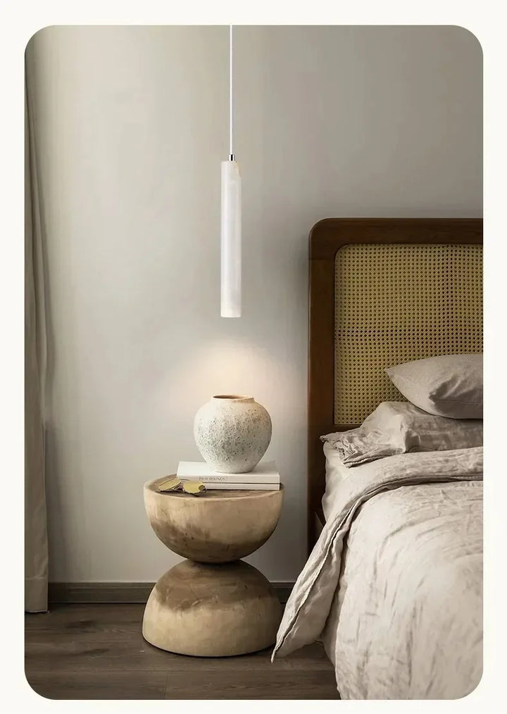 Japandi LED Pendant Lamp Wood Tube Japan Style Bedroom Light