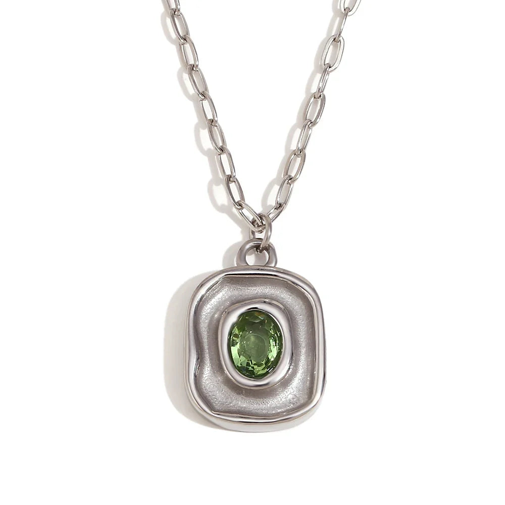 Necklace Green Zircon - Stainless Steel Paperclip Chain, 18K Gold Plated, Hypoallergenic Waterproof Jewelry Fall 2026 Gift