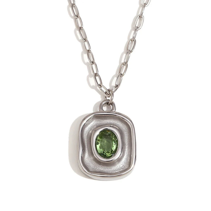 Necklace Green Zircon - Stainless Steel Paperclip Chain, 18K Gold Plated, Hypoallergenic Waterproof Jewelry Fall 2026 Gift