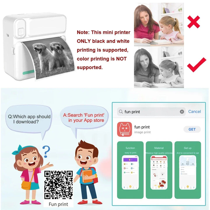 Portable Mini Thermal Label Printer for Android iOS - Inkless Pocket Printer, Home Office Use
