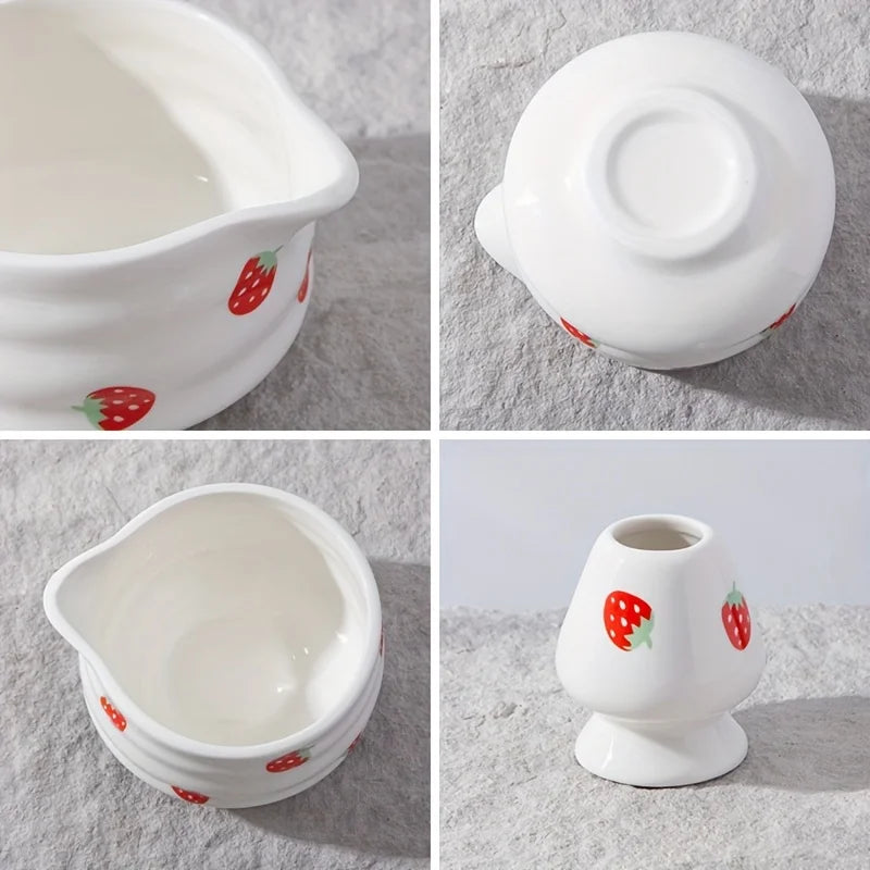 Matcha Bowl Set Ceramic Strawberry Whisk Chasen Kit