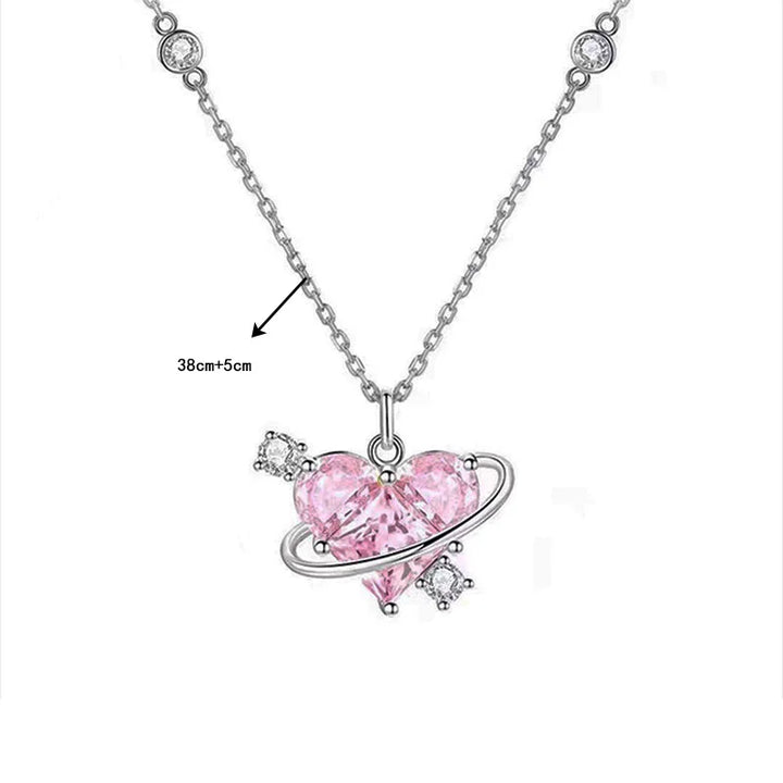 Zircon Pendant Necklace Pink Planet Heart Valentines Day Gift 2026 Aesthetic jewellery