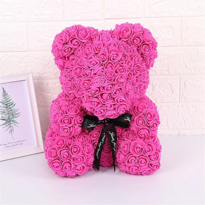 Faux Rose Teddy Bear with Gift Box and Lights - Romantic Anniversary or Valentine&